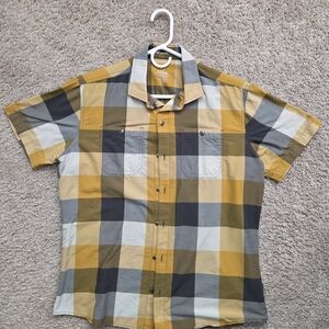 Kuhl Men's Yellow and Gray Plaid Button Down Shirt